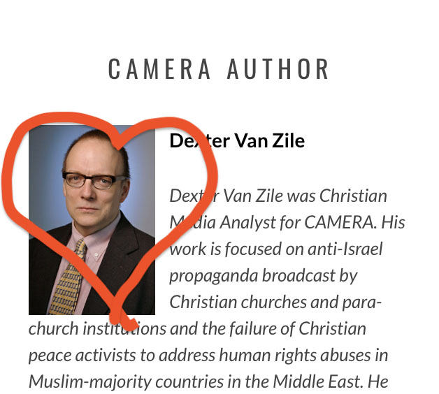 Screenshot of Dexter Van Zile's bio from CAMERA Website